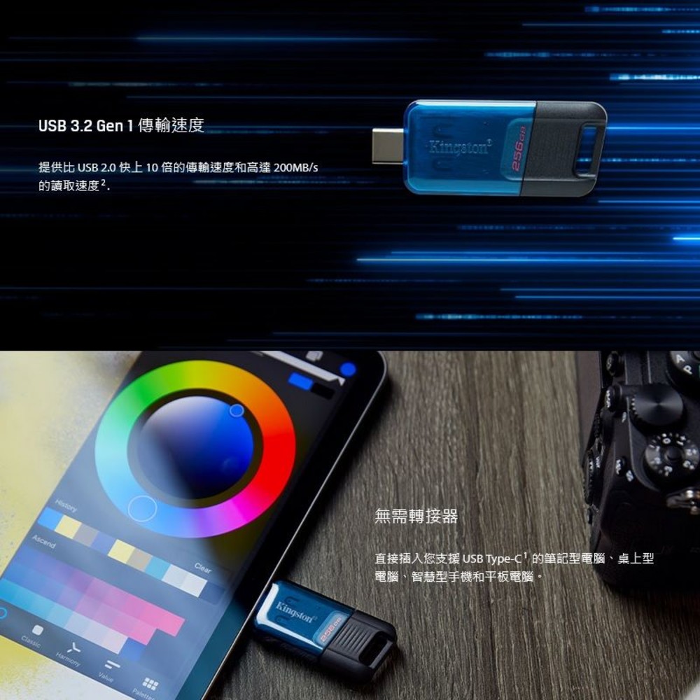 【DT80M/64GB】 金士頓 64G DT80M USB3.2 Type-C 高速 伸縮蓋 隨身碟-圖片-4