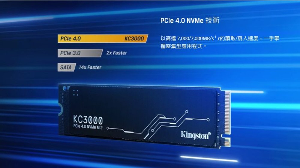 【SKC3000D/2048G】 金士頓 2TB PCIe 4.0 NVMe M.2 SSD 固態硬碟-圖片-1