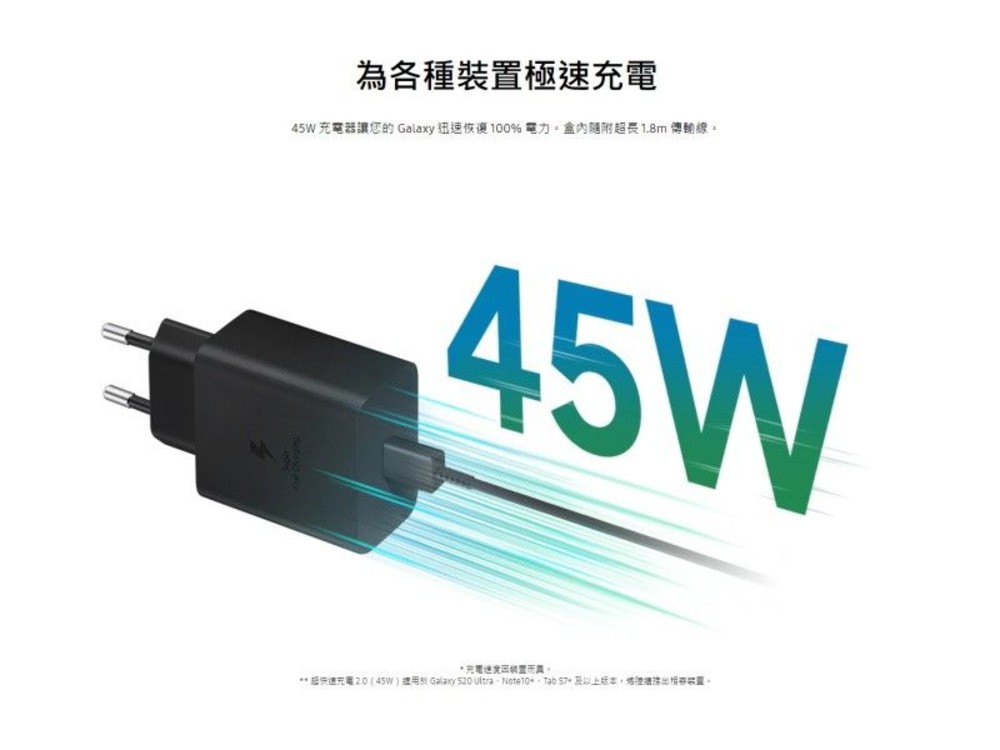 【T4510】 SAMSUNG 三星 原廠 45W 充電器 快充旅充組 附 TYPE-C 5A 傳輸線 圖片