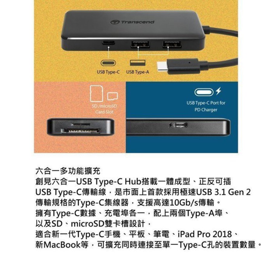 【TS-HUB5C】 創見 USB HUB 六合一多功能 USB3.1 Gen2 Type-C 集線器-圖片-1