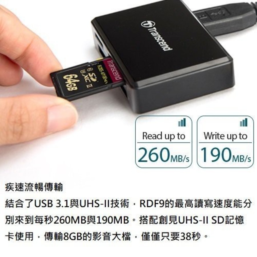 【TS-RDF9K2】 創見 RDF9 USB 3.1 多功能 讀卡機  支援 UHS-II-圖片-2
