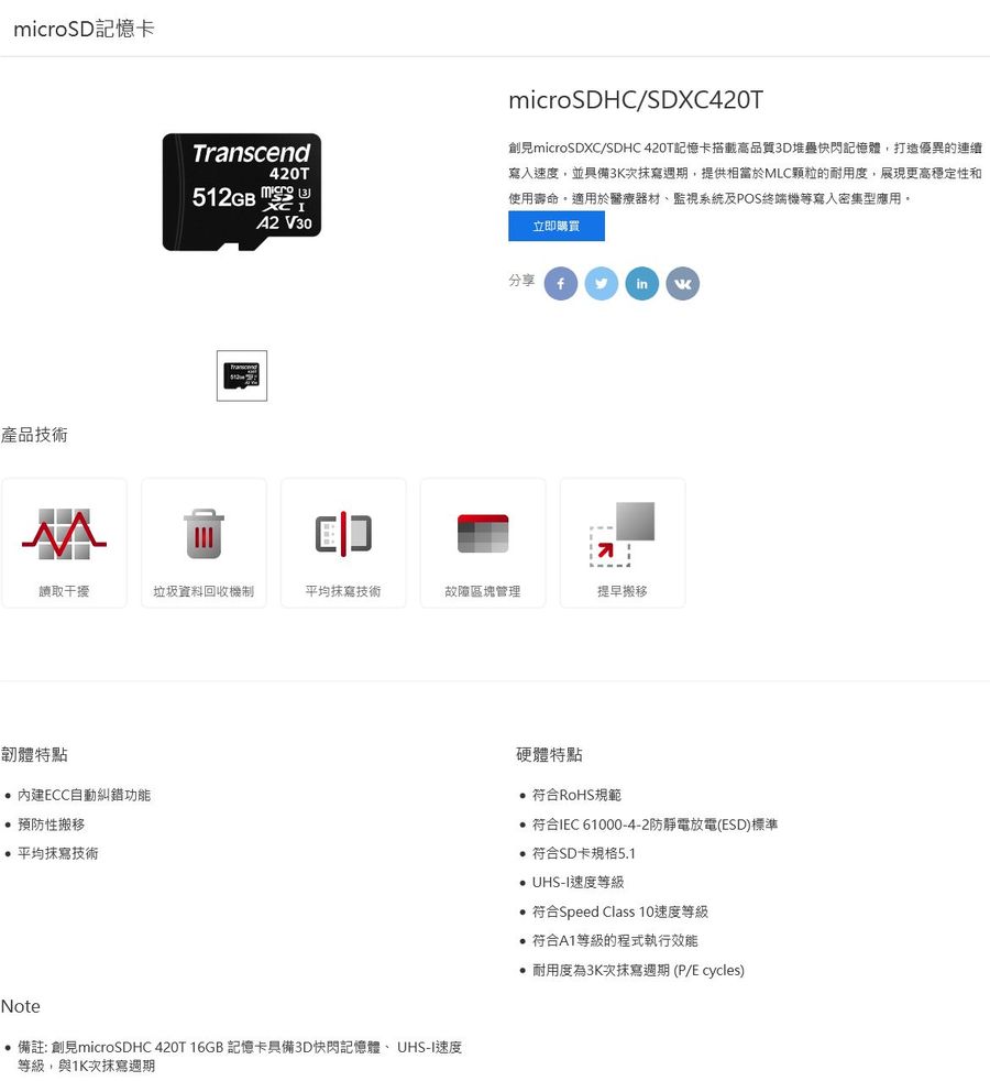 【TS16GUSD420T】 創見 16GB USD420T 工業用 Micro-SD 記憶卡 3年保固-圖片-1