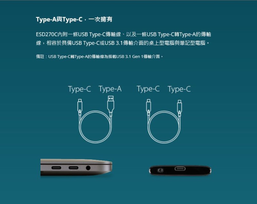 【TS1TESD270C】 創見 1TB ESD270C 行動固態硬碟 USB3.1 G2 3年保固