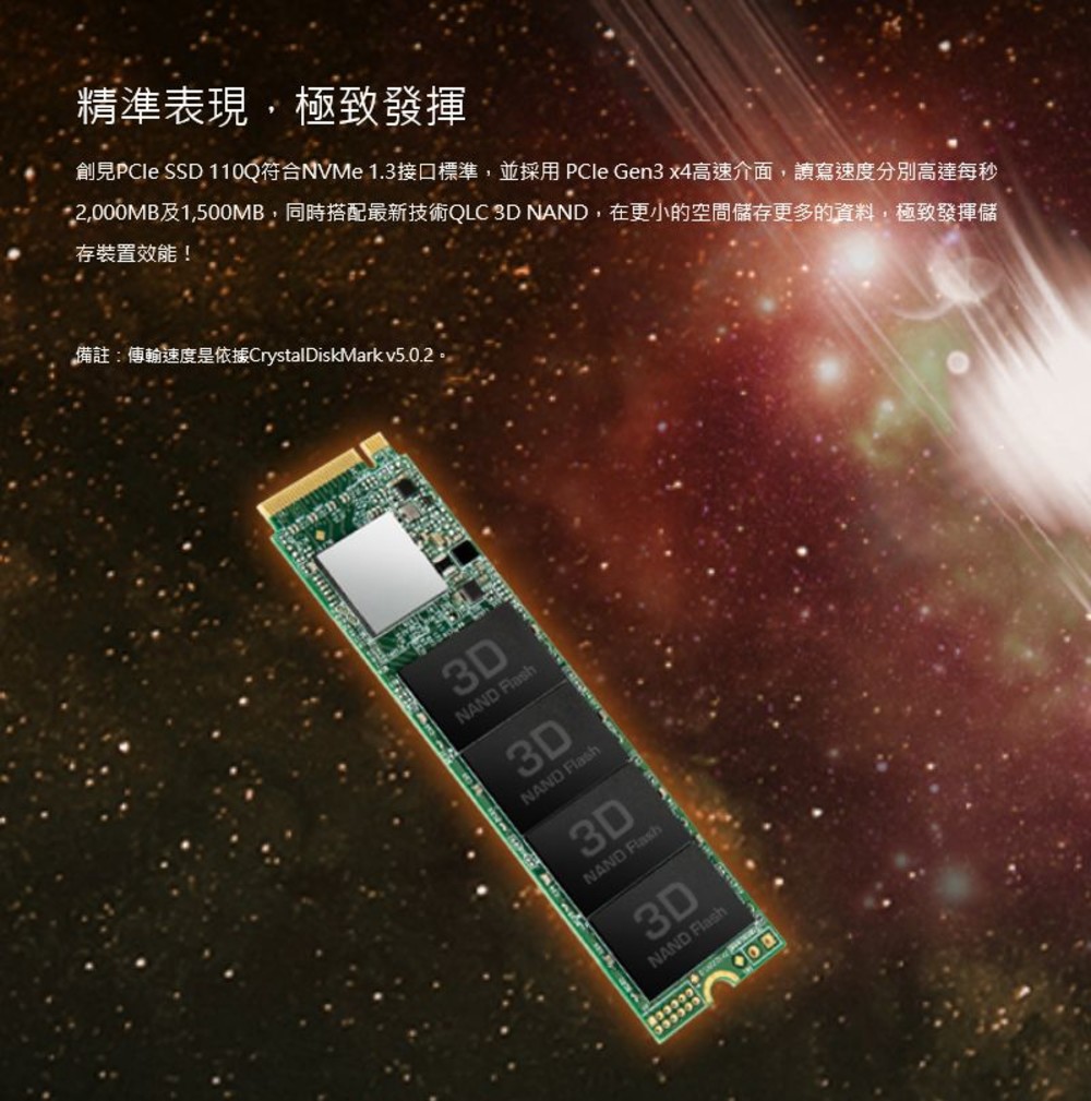 【TS500GMTE110Q】 創見 500GB M.2 PCI-E NVMe SSD 固態硬碟 雙面打件-圖片-1